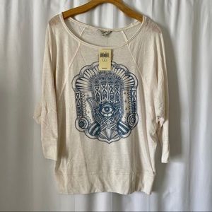 NWT Lucky Brand White & Light Blue Top